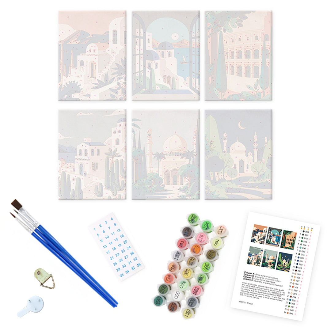 Architecture Landscape - Mini Paint By Numbers  (Set of 6)