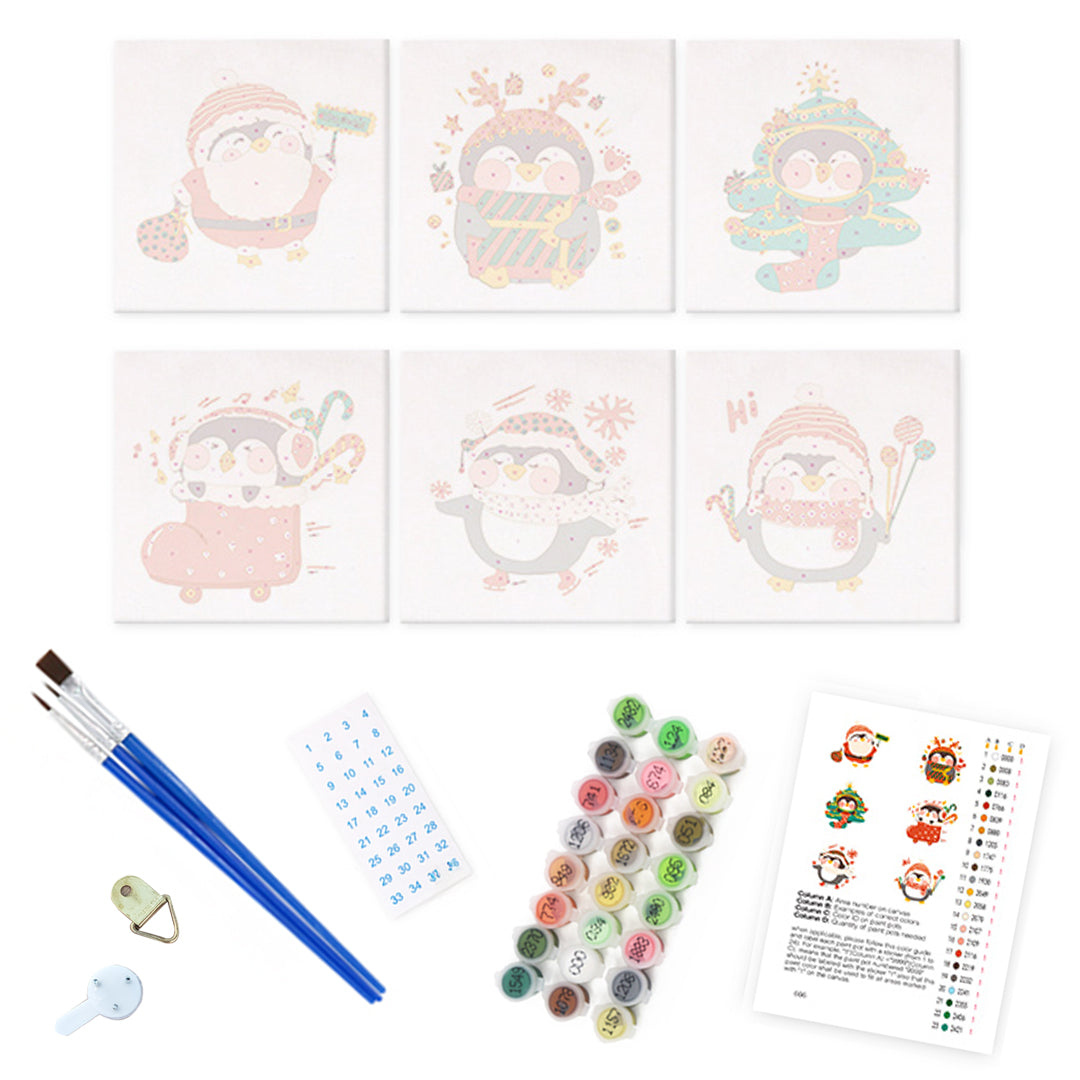 Christmas Penguins - Mini Paint By Numbers  (Set of 6)