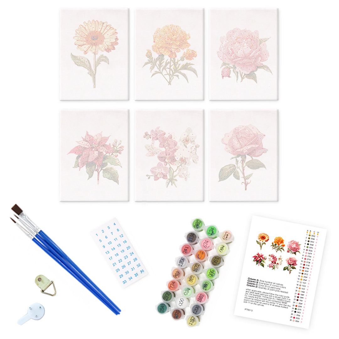 Flowers - Mini Paint By Numbers  (Set of 6)