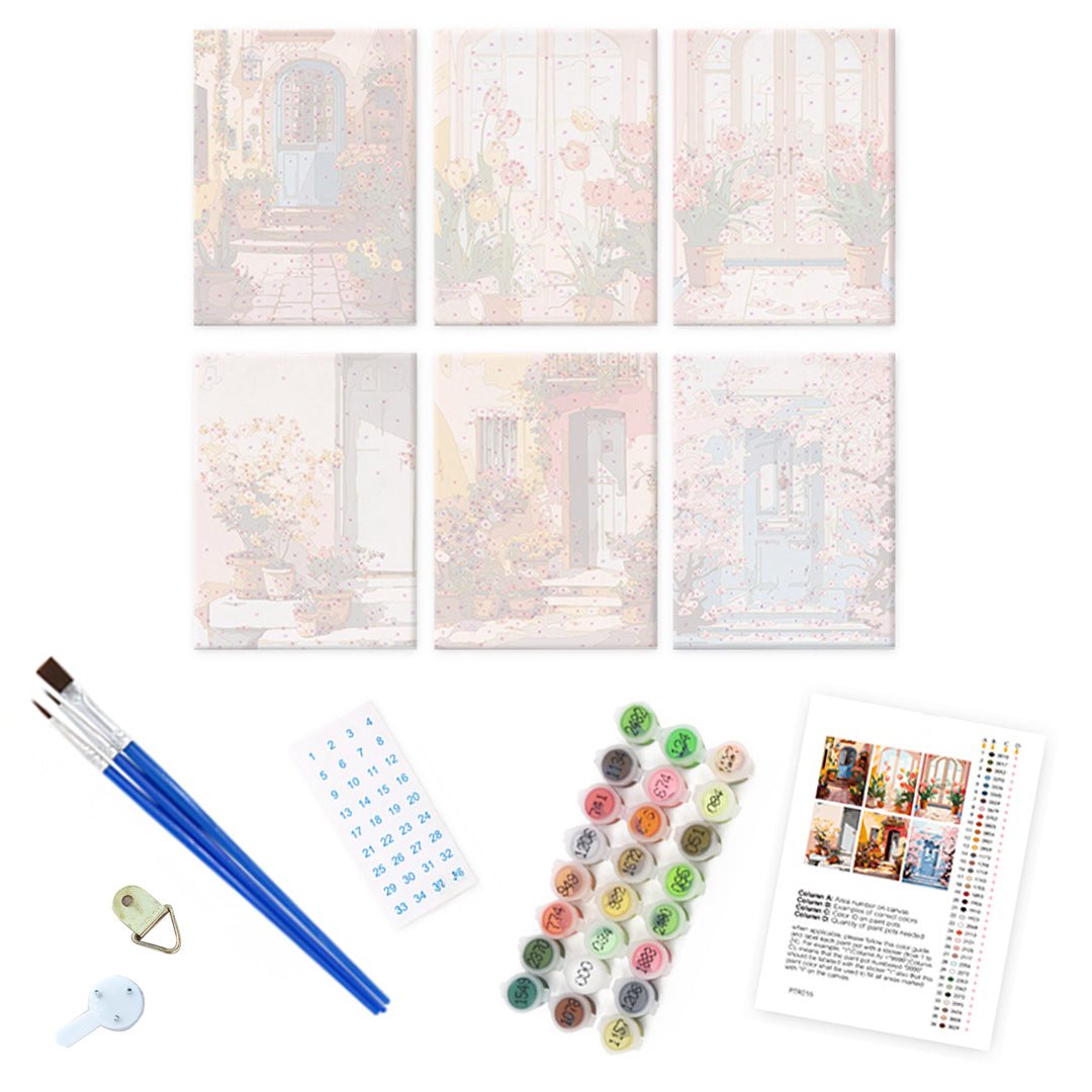 Flowery Architecture - Mini Paint By Numbers  (Set of 6)