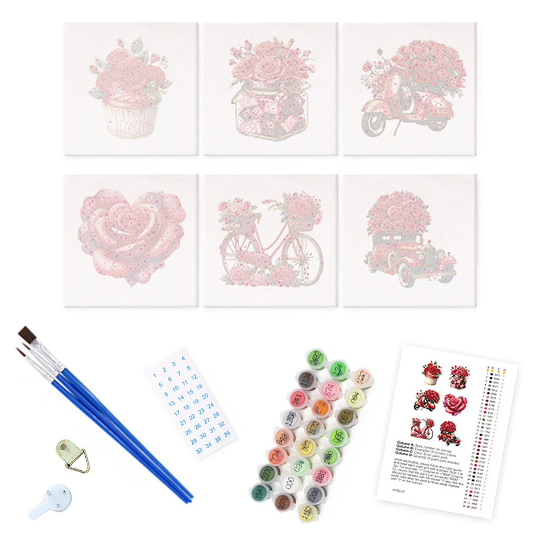 Red Roses - Mini Paint By Numbers  (Set of 6)