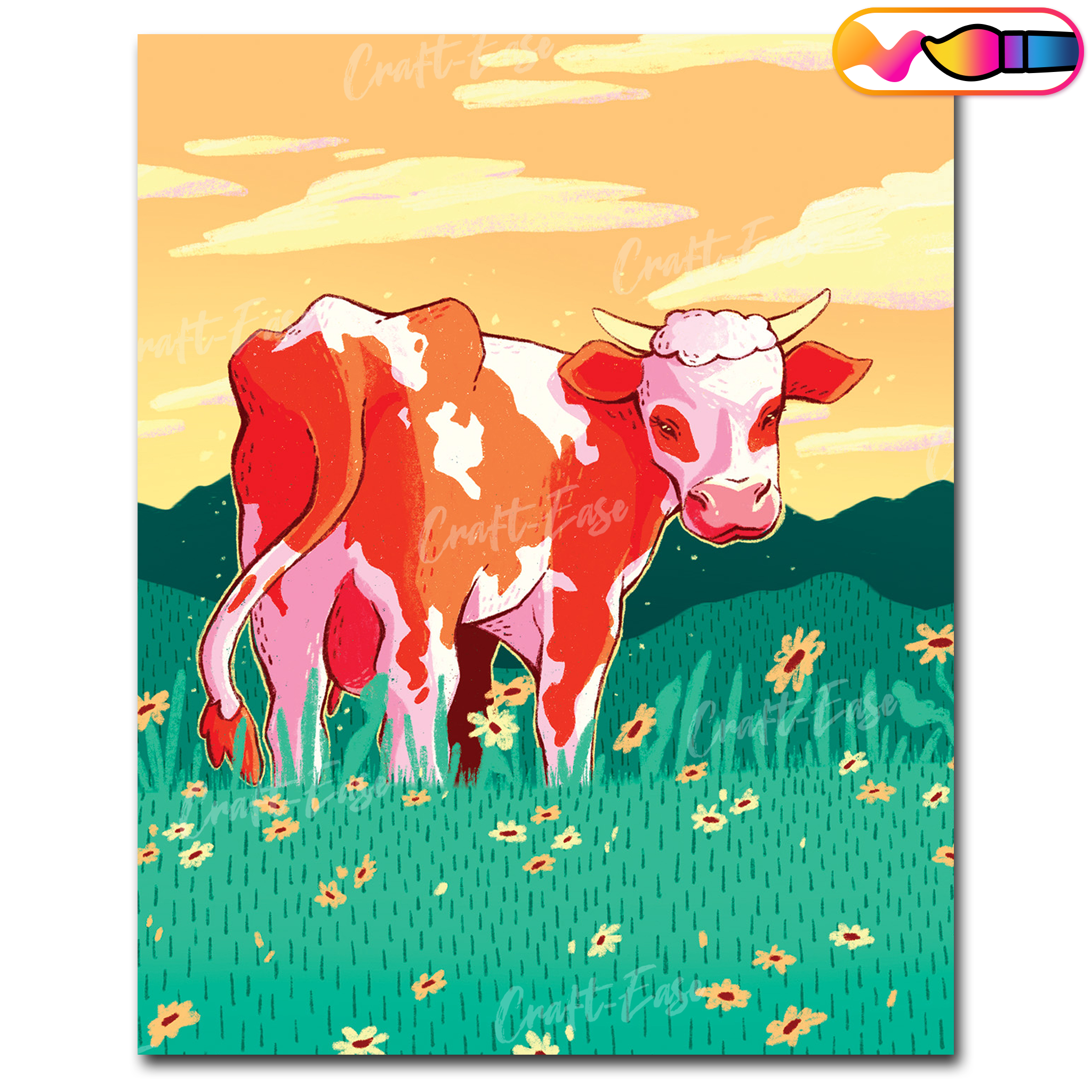 "Vache au coucher du soleil" Peinture par numéros Craft-Ease™ (50 x 40 cm)