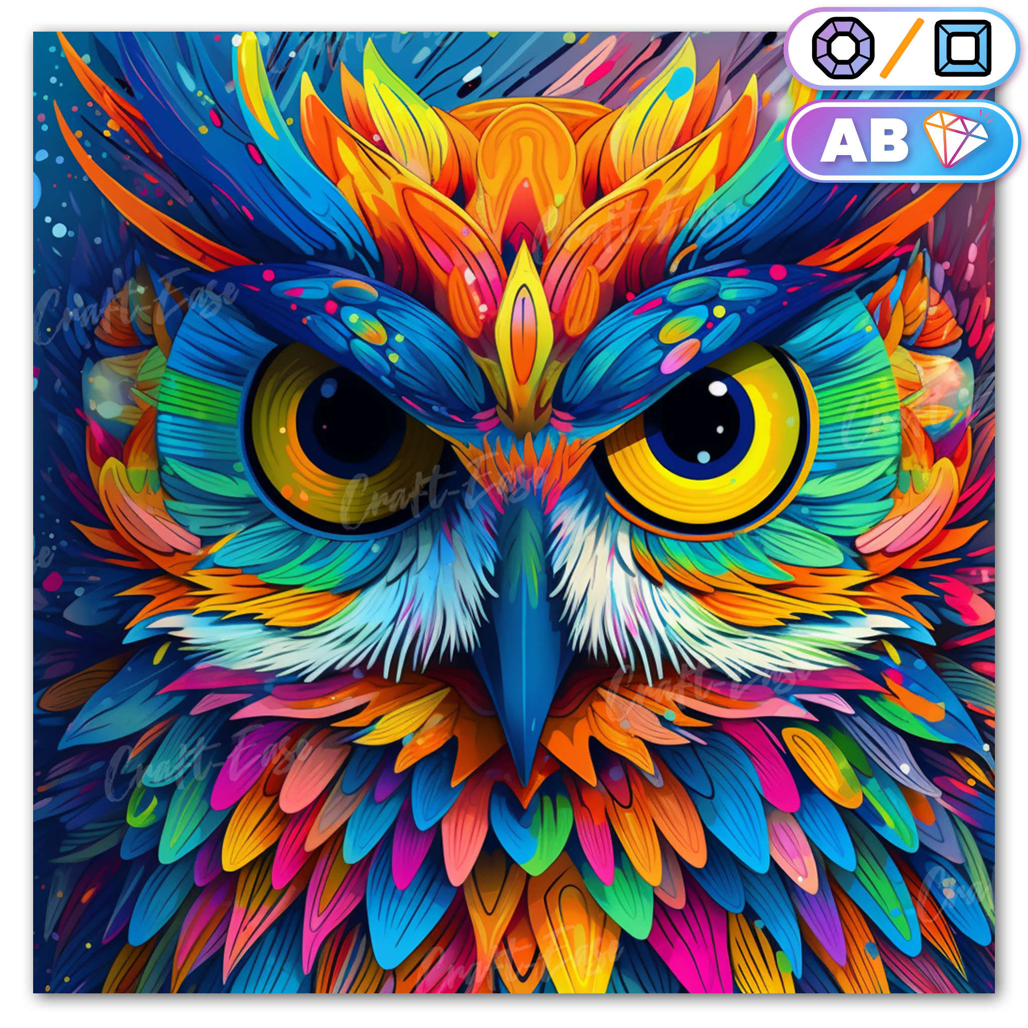 Portrait de hibou coloré - Kit de peinture au diamant