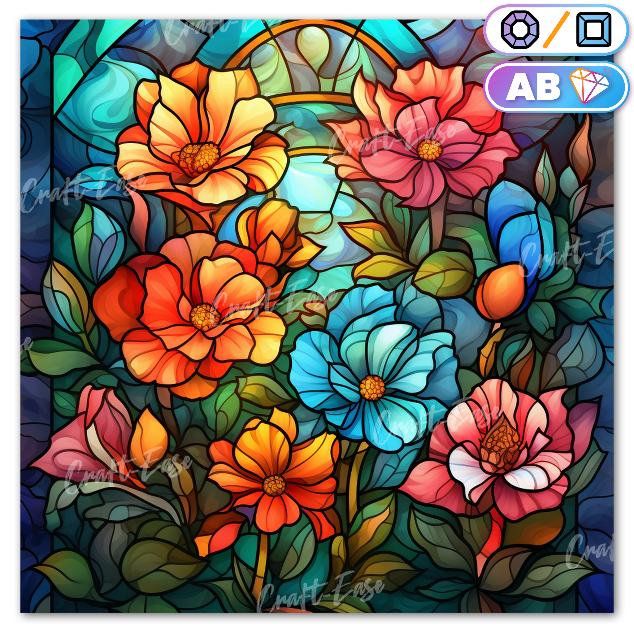 "Stained Glass Flower" Diamond Painting Kit Craft-Ease™ (Multiple sizes)