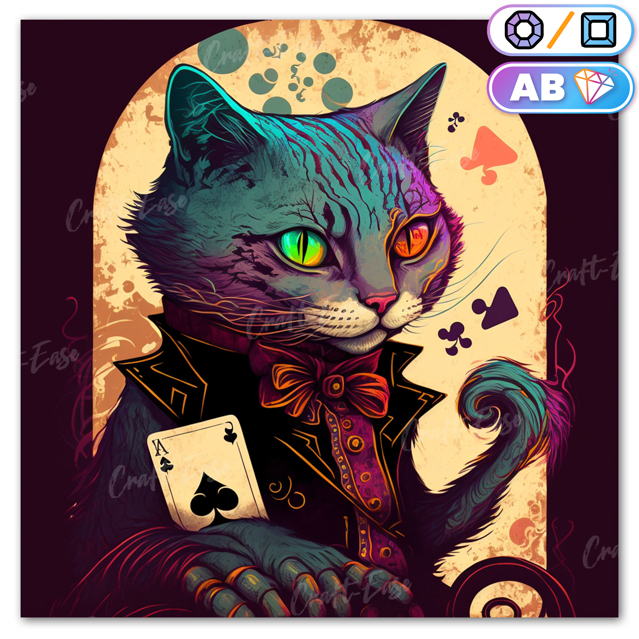 Kit de peinture diamant « Mystérieux chat du Cheshire » Craft-Ease™ (Plusieurs tailles)