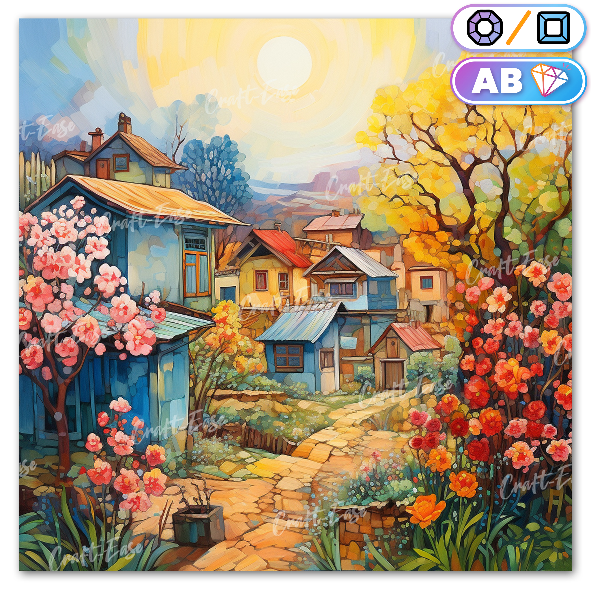 Kit de pintura de diamante "A Vibrant Village" Craft-Ease™ (vários tamanhos)