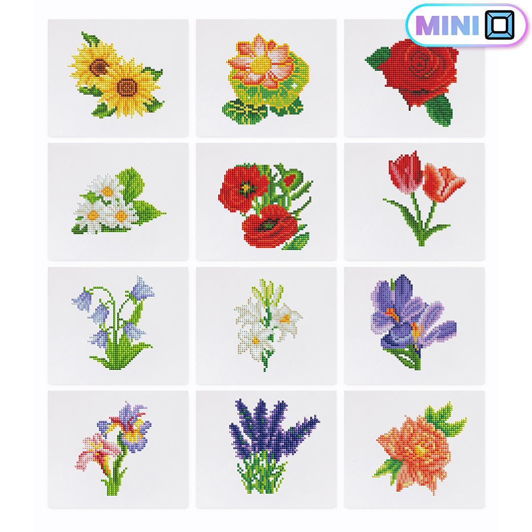 Blooming Flowers - Mini Diamond Painting (Set of 12)