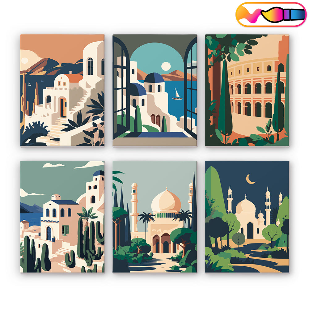 Architecture Landscape - Mini Paint By Numbers  (Set of 6)