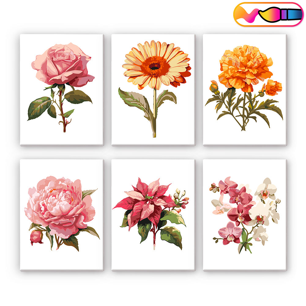 Flowers - Mini Paint By Numbers  (Set of 6)