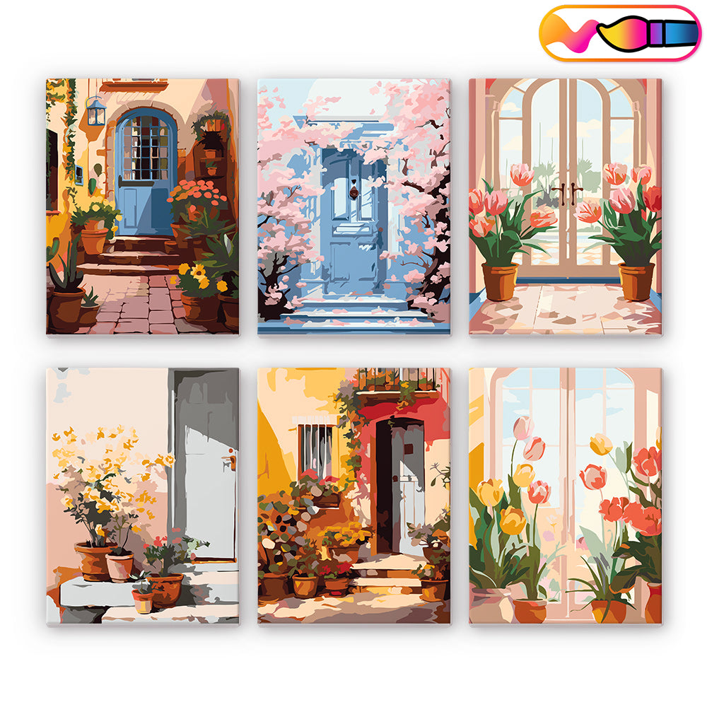 Flowery Architecture - Mini Paint By Numbers  (Set of 6)