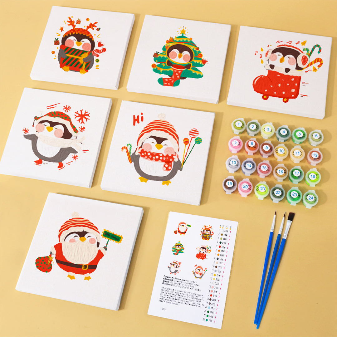 Christmas Penguins - Mini Paint By Numbers  (Set of 6)