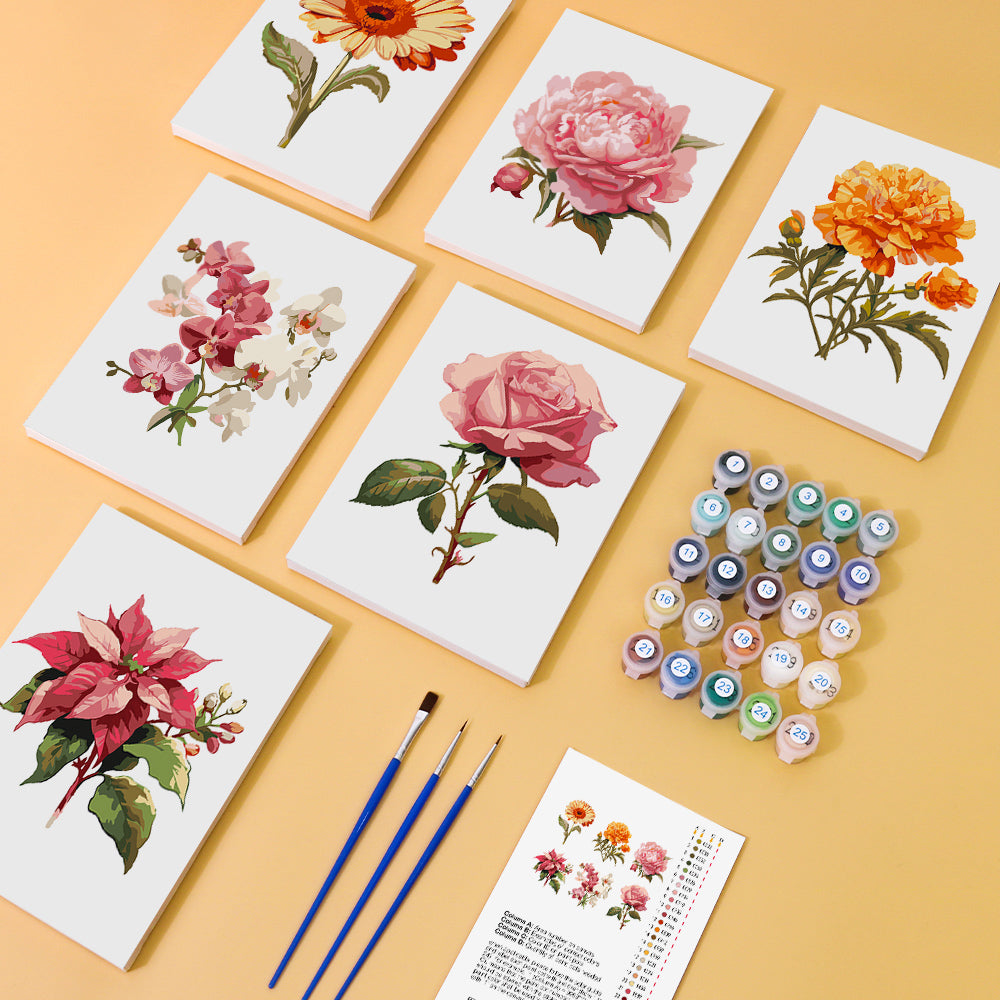 Flowers - Mini Paint By Numbers  (Set of 6)