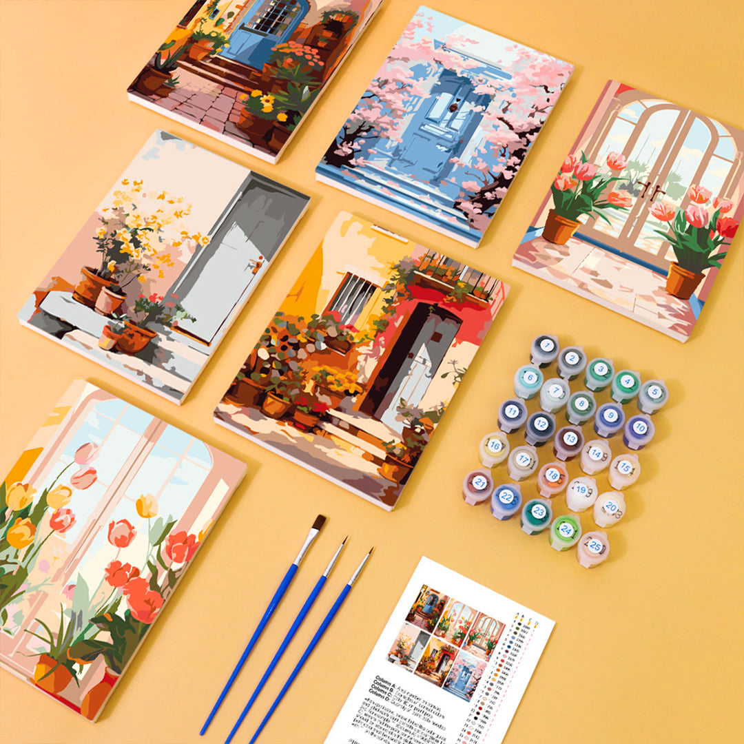 Flowery Architecture - Mini Paint By Numbers  (Set of 6)