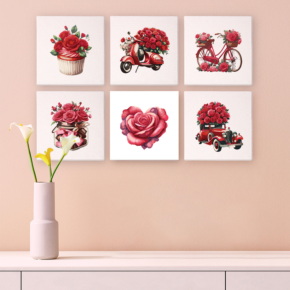 Red Roses - Mini Paint By Numbers  (Set of 6)