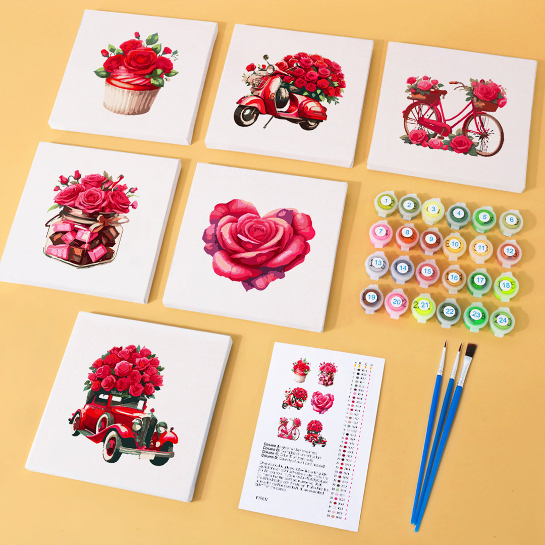 Red Roses - Mini Paint By Numbers  (Set of 6)