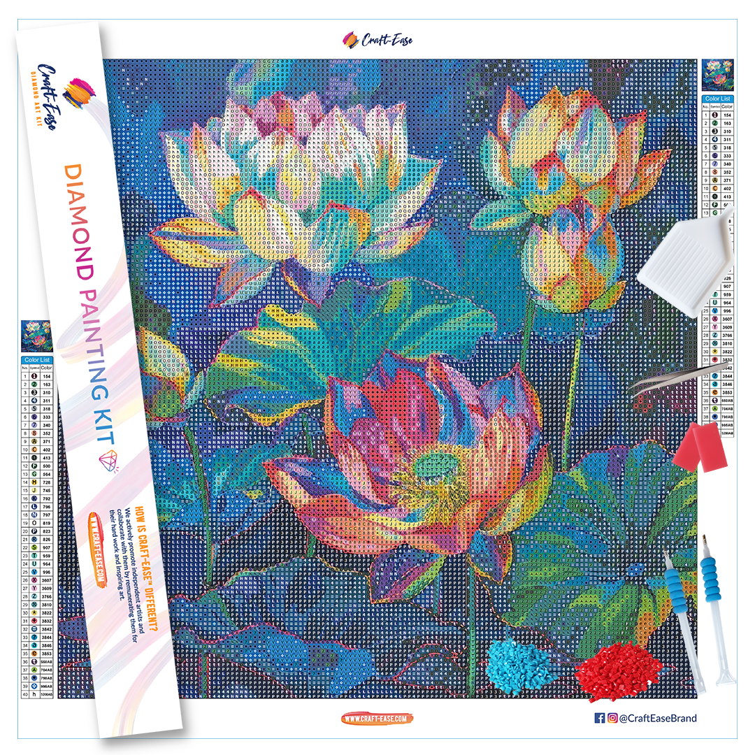 Colorful Water Lilies - Diamond Painting Kit