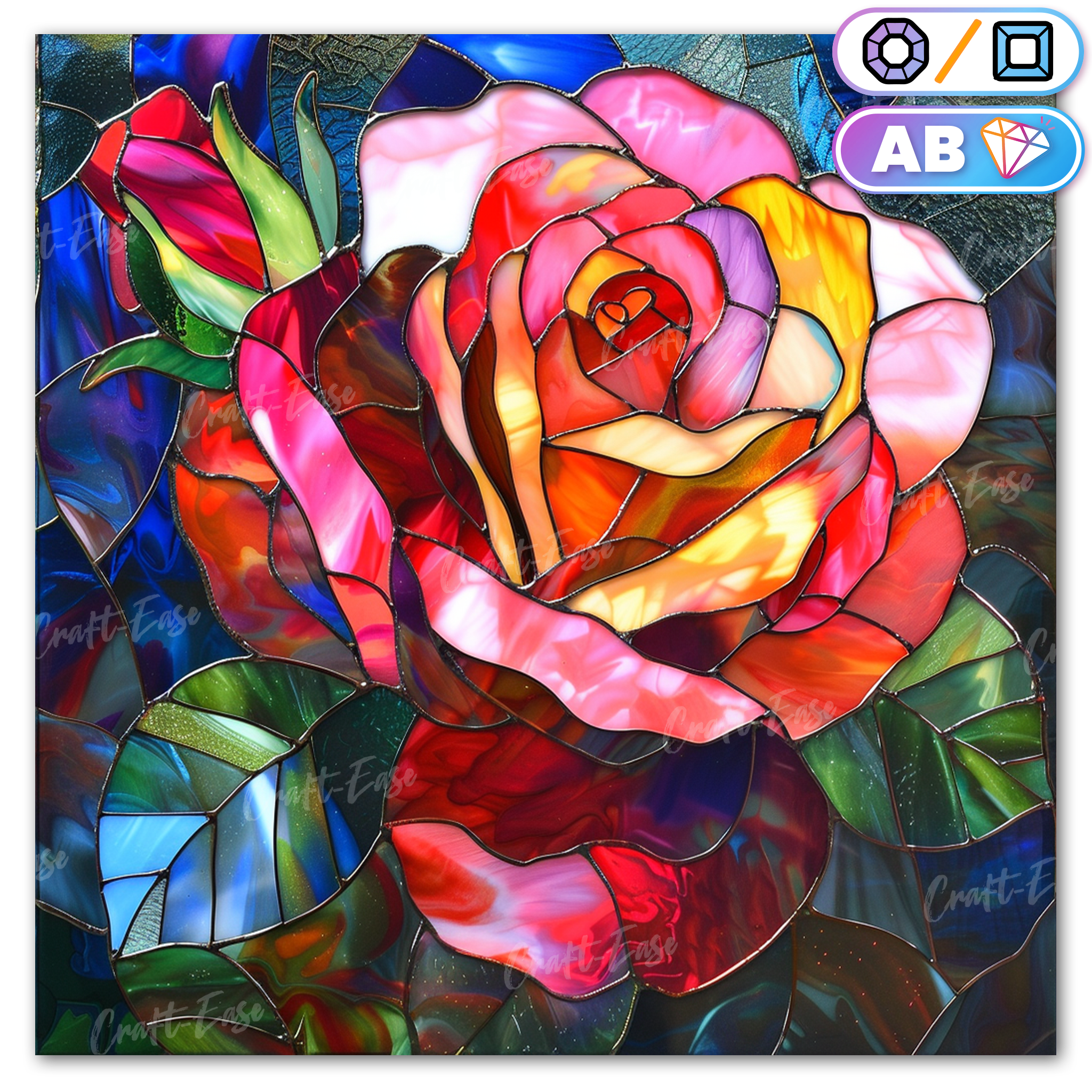 Stained Glass Rose - Diamond Painting Kit