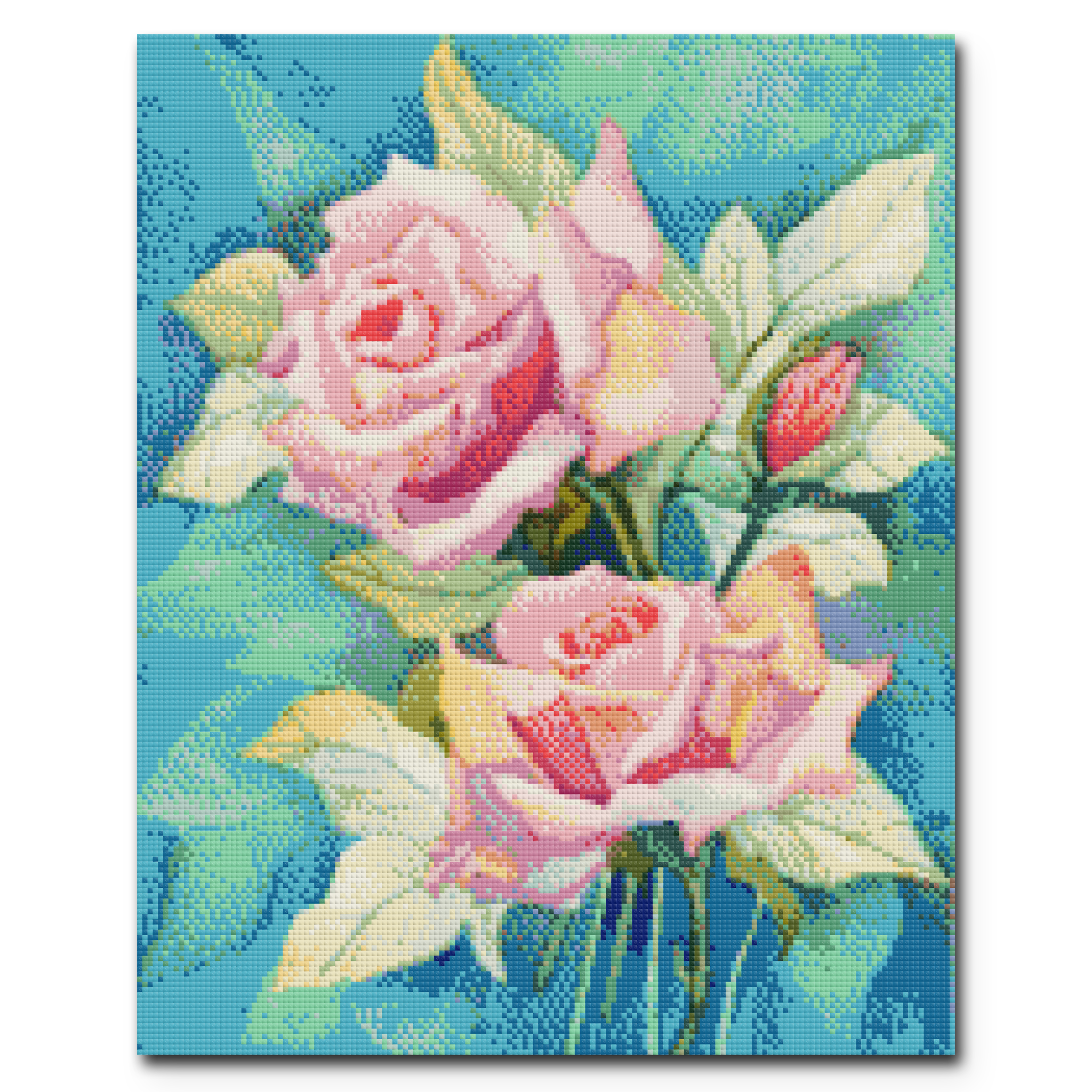 Roses sur turquoise – Kit de peinture au diamant