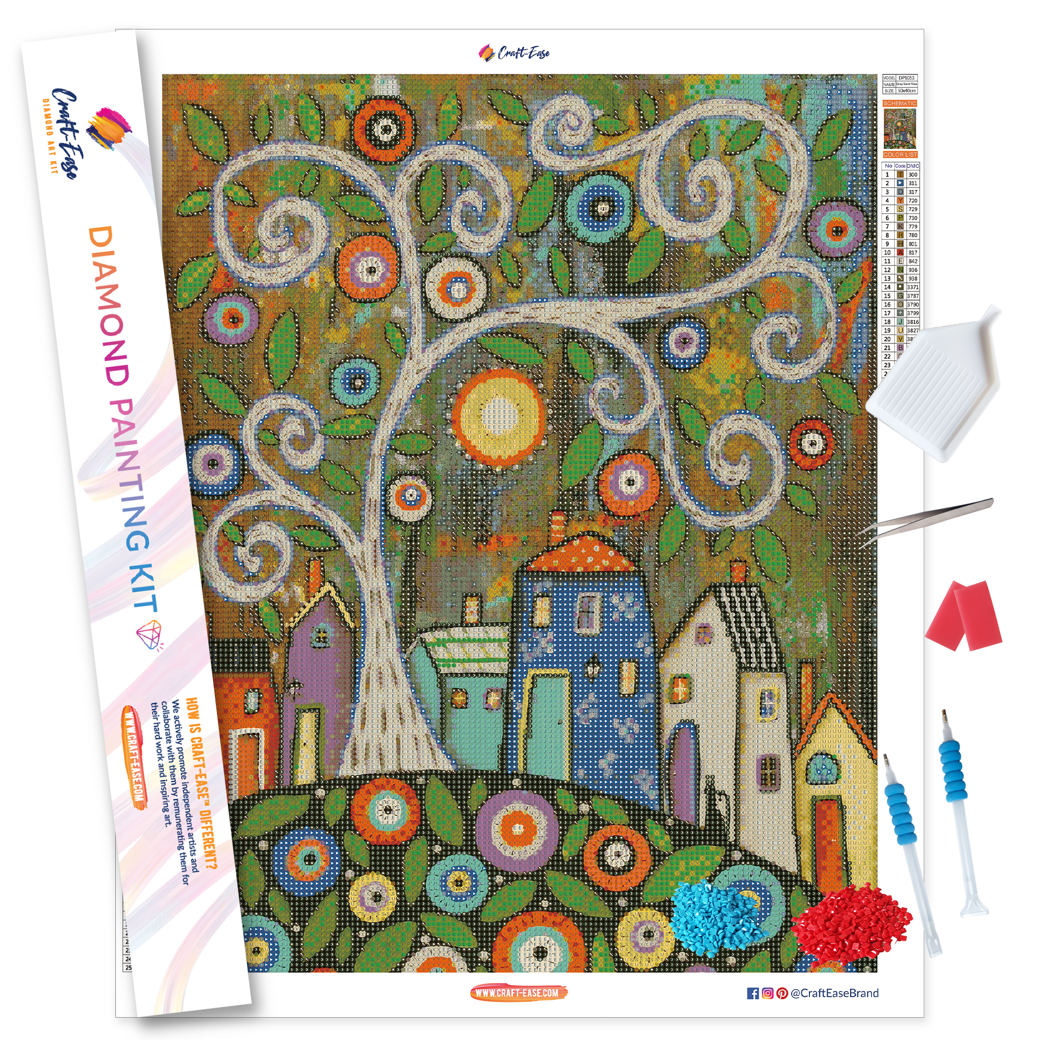 "Gray Swirl Tree" Diamond Painting Kit Craft-Ease™ - Exclusive Series (50 x 40 cm)